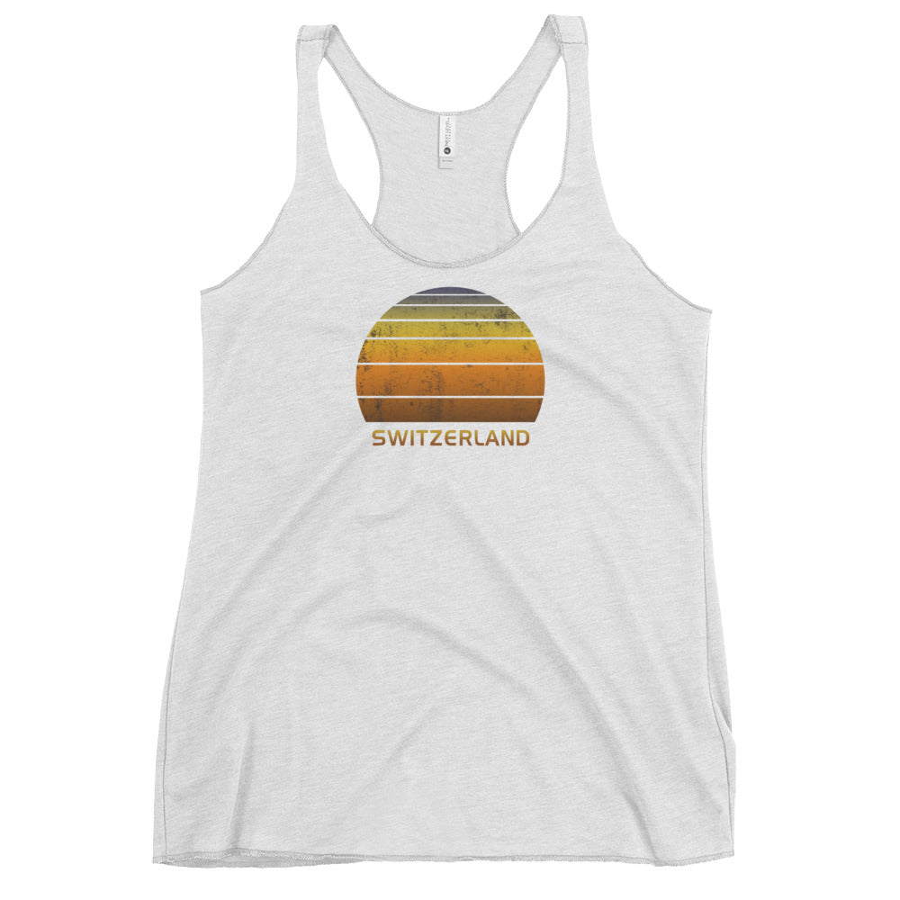 Retro Switzerland Women's Racerback Tank Top Vintage Sunset Vacation Souvenir Gift