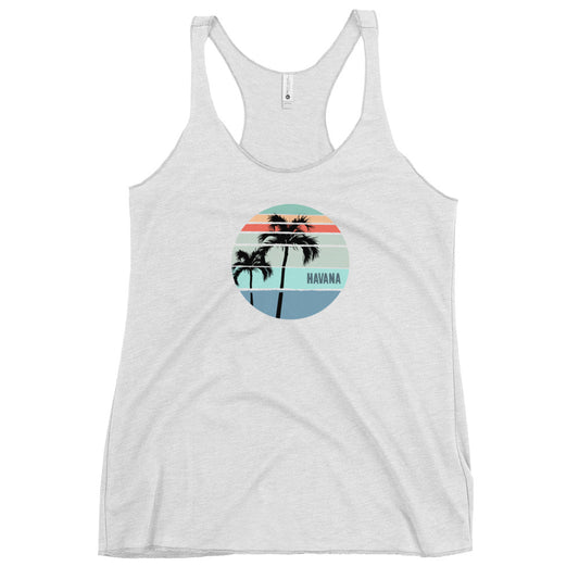 Cool Havana Cuba Palm Tree Vacation Souvenir Artistic Women's Racerback Tank Top