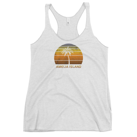 Retro Amelia Island Florida Women's Racerback Tank Top Vintage Sunset Beach Vacation Souvenir