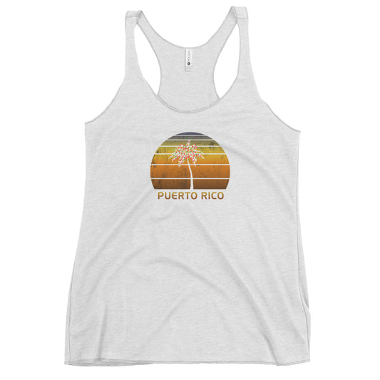 Retro Puerto Rico Women's Racerback Tank Top Christmas Family Vacation Souvenir Sunset