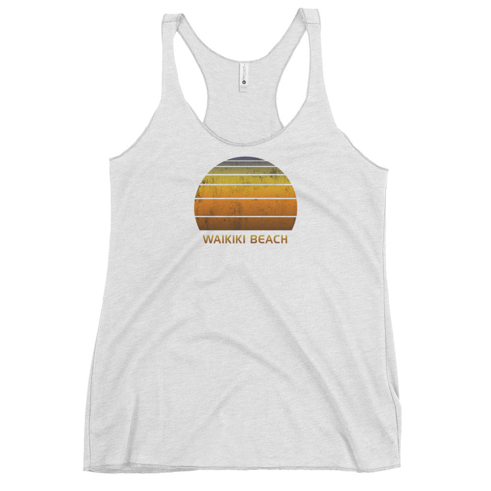 Retro Waikiki Beach Oahu Hawaii Fan Vacation Souvenir  Women's Racerback Tank Top