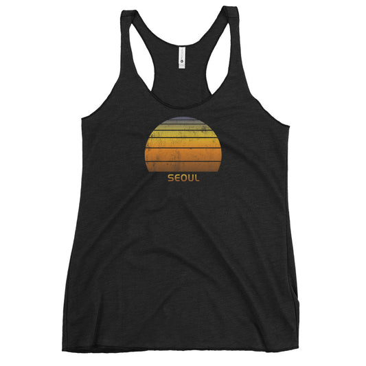 Retro Seoul South Korea Vintage Sunset Vacation Souvenir Women's Racerback Tank Top