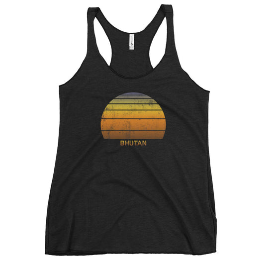 Retro Bhutan Sunset Native African Vacation Souvenir Stylish Women's Racerback Tank Top