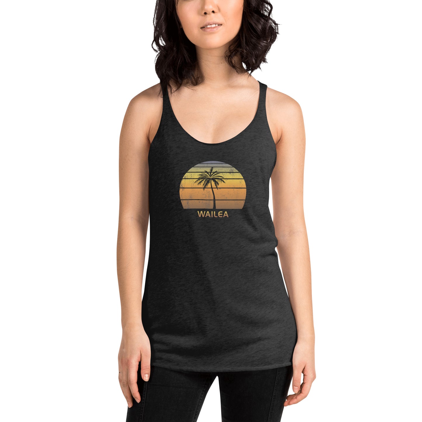 Retro Wailea Maui Hawaii Vintage Sunset Beach Vacation Souvenir Women's Racerback Tank Top