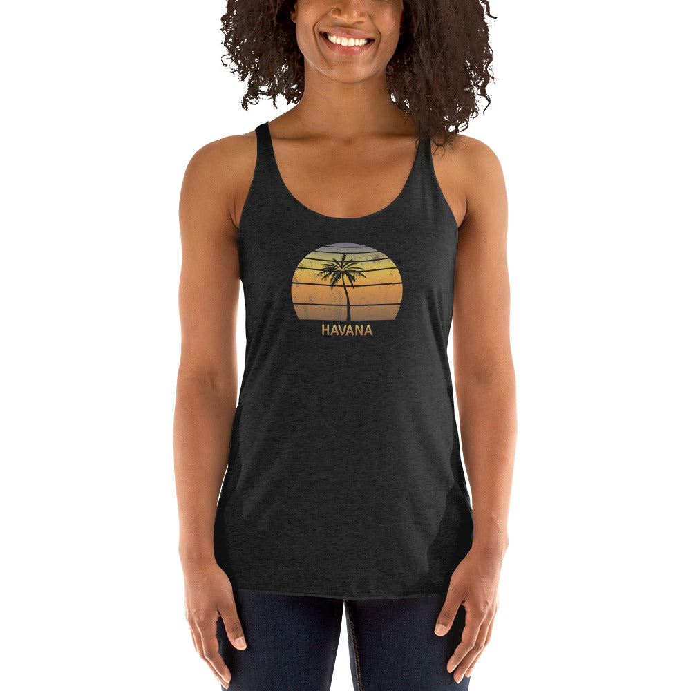 Retro Havana Cuba Vintage Sunset Beach Vacation Souvenir  Women's Racerback Tank Top