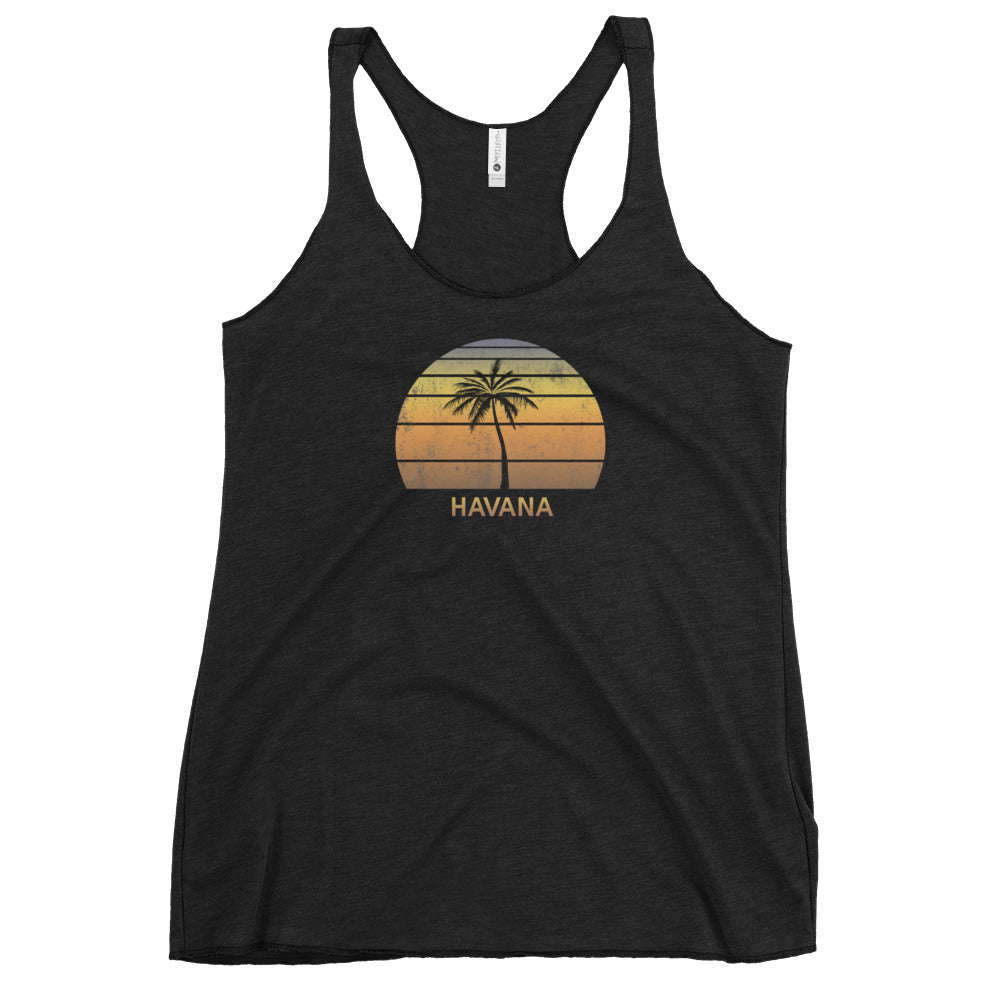 Retro Havana Cuba Vintage Sunset Beach Vacation Souvenir  Women's Racerback Tank Top