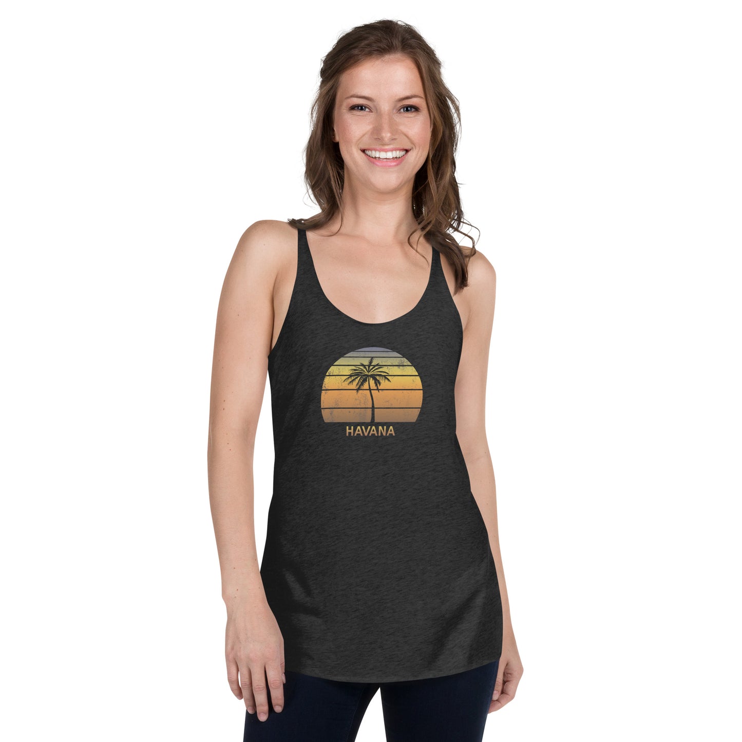 Retro Havana Cuba Vintage Sunset Beach Vacation Souvenir  Women's Racerback Tank Top