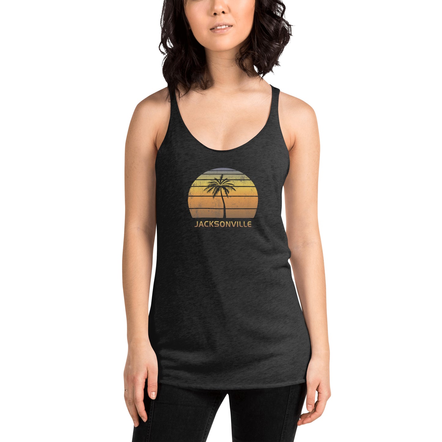 Retro Jacksonville Florida Vintage Sunset Beach Vacation Souvenir Women's Racerback Tank Top