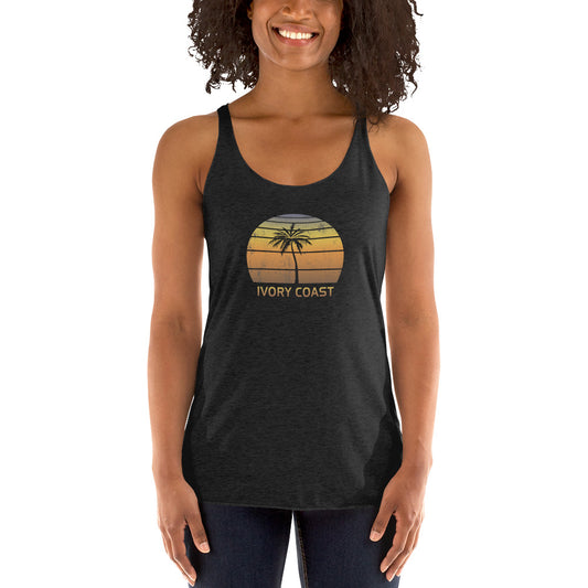 Retro Ivory Coast Africa Vintage Sunset Beach Vacation Souvenir Women's Racerback Tank Top