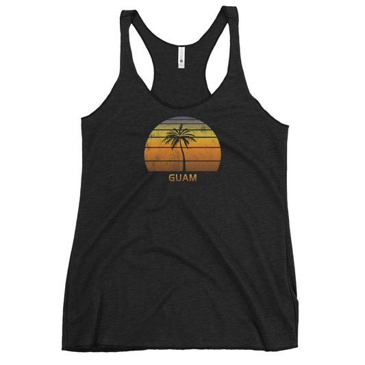 Retro Guam Vintage Sunset Beach Vacation Souvenir Women's Racerback Tank Top