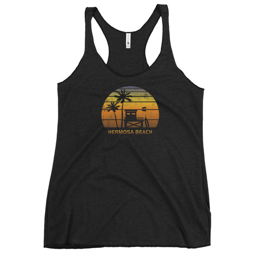 Retro Hermosa Beach California Sunset Surfing Vacation Women's Racerback Tank Top