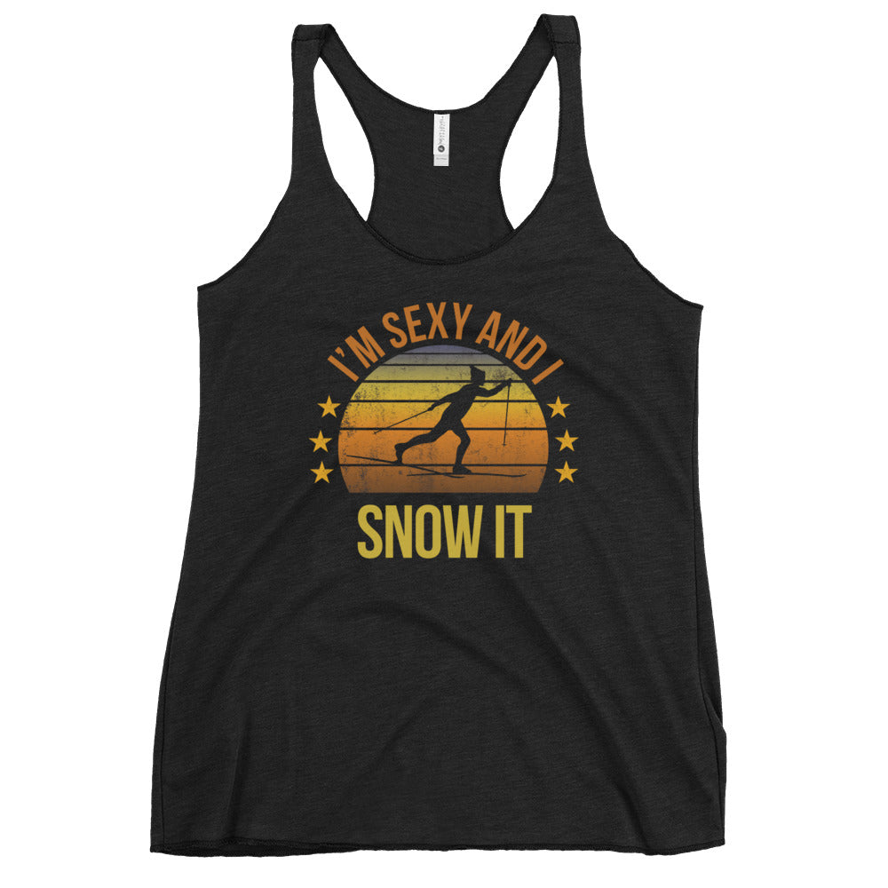 Funny Cross Country Female Skiing Fan Skier Ski Quote Joke Women's Racerback Tank Top