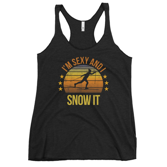 Funny Cross Country Female Skiing Fan Skier Ski Quote Joke Women's Racerback Tank Top