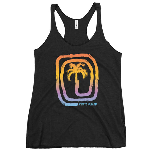 Cool Puerto Vallarta Mexico Beach Palm Tree Vacation Souvenir Women's Racerback Tank Top
