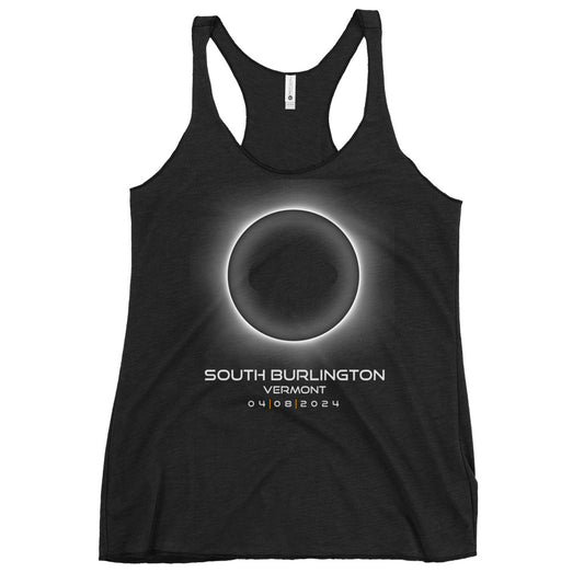 2024 South Burlington Vermont Eclipse Souvenir Memento April 8 Solar Women's Racerback Tank Top