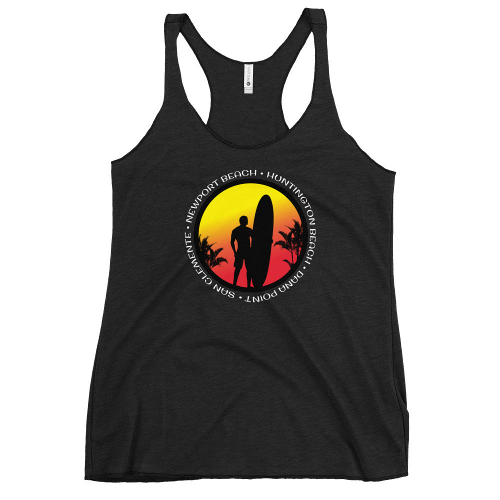 Orange County California Surfing Cool Sunset Palm Tree Surf Women's Racerback Tank Top