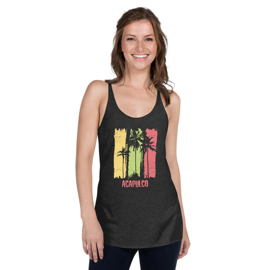 Acapulco Mexico Artistic Abstract Cool Palm Tree Women's Racerback Tank Top