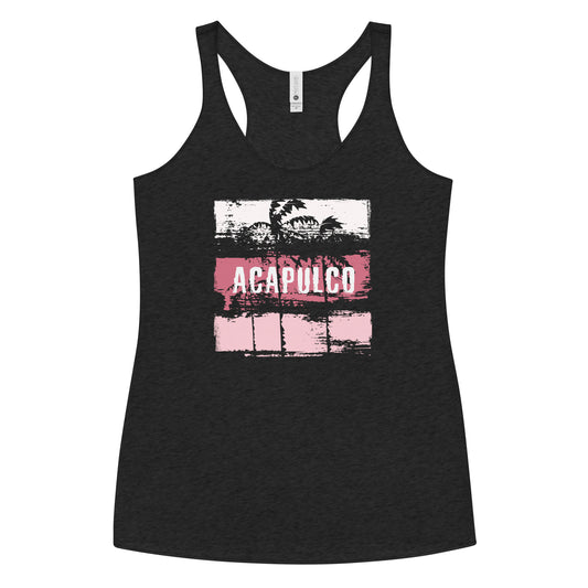 Acapulco Mexico Cool Artistic Abstract Beach Palm Tree Women's Racerback Tank Top