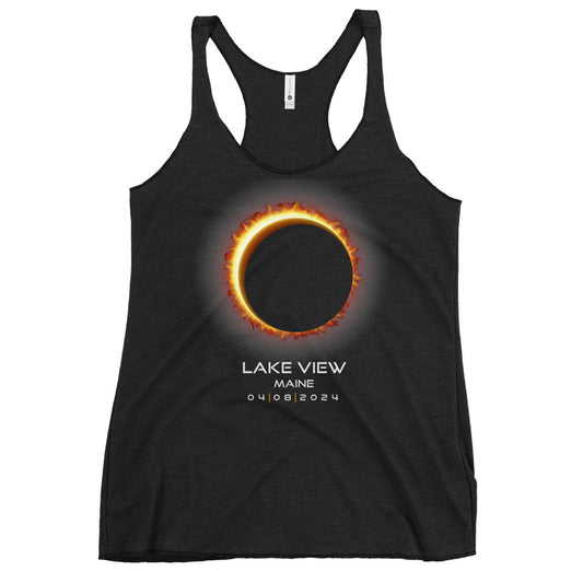 2024 Lake View Maine Eclipse Memento Souvenir April 8 Solar Women's Racerback Tank Top