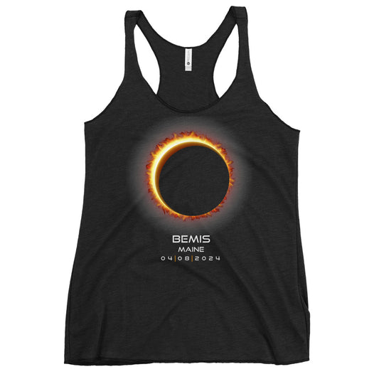 2024 Bemis Maine Eclipse Memento Souvenir April 8 Solar Women's Racerback Tank Top
