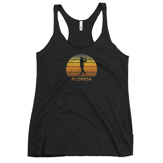 Cool Florida Golf Vintage Sunset Golfer Retro Golfing Stylish Women's Racerback Tank Top