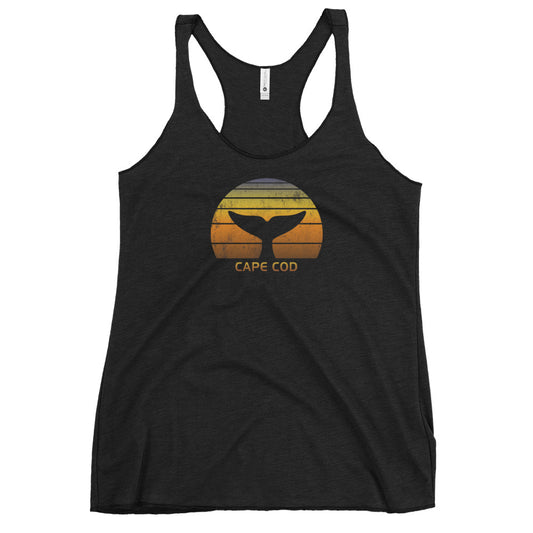 Cape Cod Massachusetts Whale Watching Fan Retro Sunset Women's Racerback Tank Top