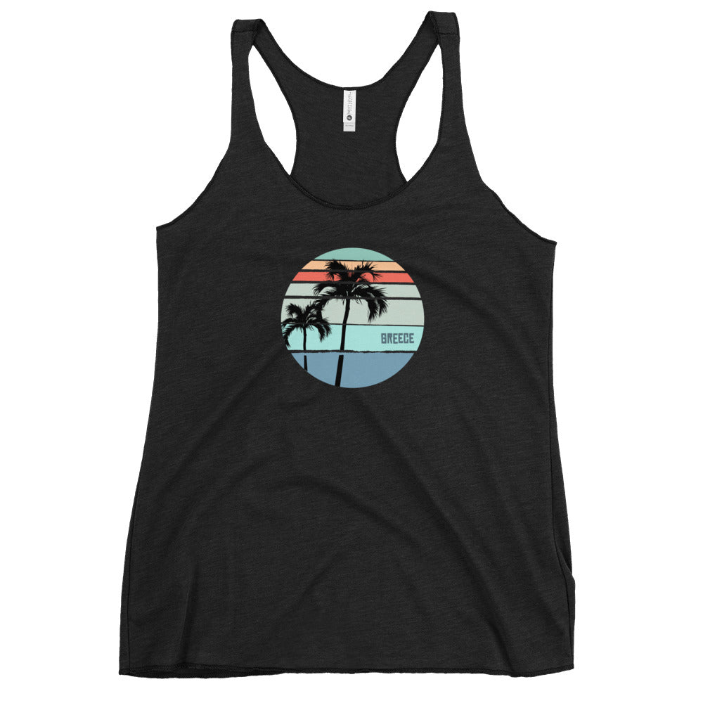 Cool Greece Palm Tree Vacation Souvenir Artistic Women's Racerback Tank Top