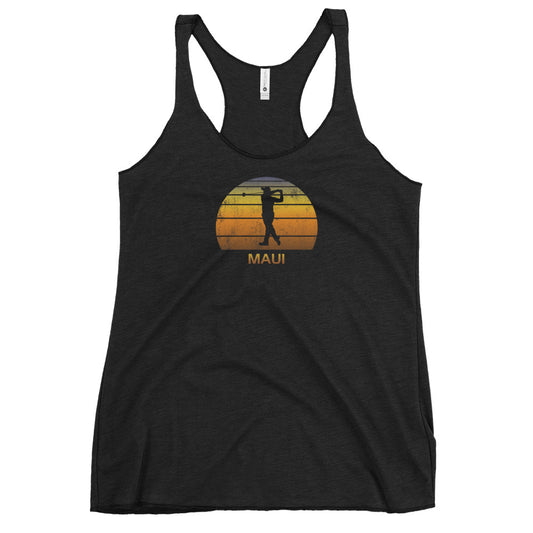 Cool Maui Hawaii Hawaiian Golf Vintage Sunset Golfer Retro Golfing Women's Racerback Tank Top