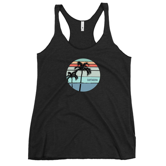 Cool Cartagena Colombia Palm Tree Vacation Souvenir Artistic Women's Racerback Tank Top