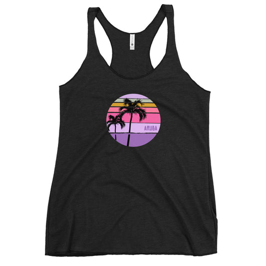 Cool Aruba Palm Tree Artistic Vacation Souvenir Women's Racerback Tank Top