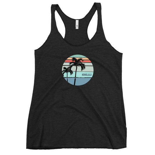 Cool Honolulu Hawaii Palm Tree Vacation Souvenir Artistic Women's Racerback Tank Top