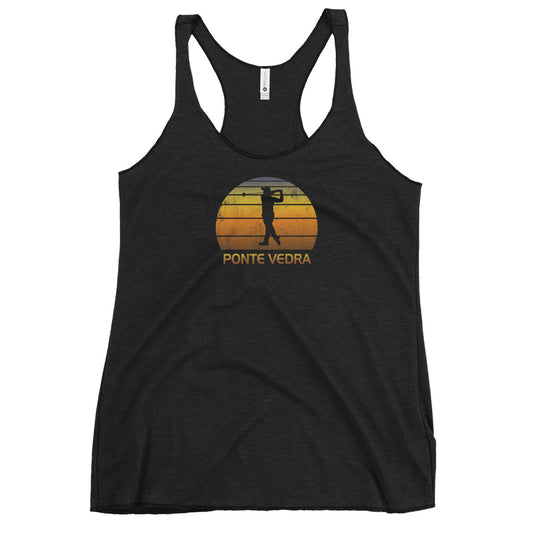 Cool Ponte Vedra Florida Golf Vintage Sunset Golfer Retro Golfing Women's Racerback Tank Top