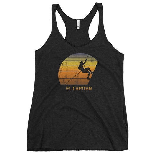 Retro El Capitan Yosemite California Rock Climbing Fan Bouldering Climber Women's Racerback Tank Top