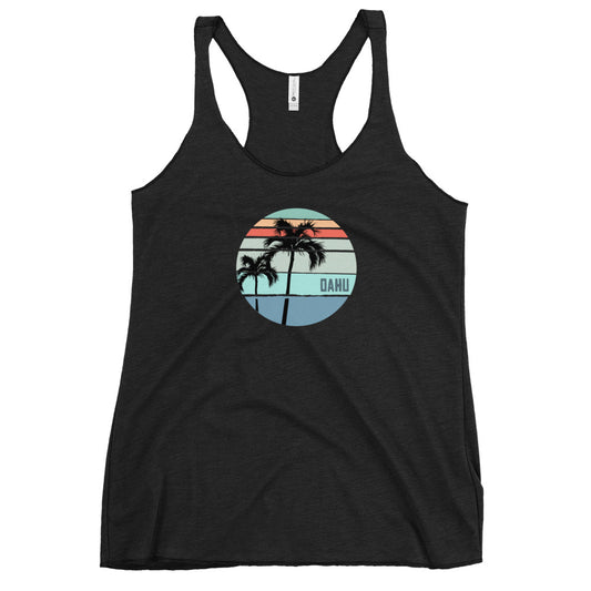 Cool Oahu Hawaii Palm Tree Vacation Souvenir Artistic Women's Racerback Tank Top