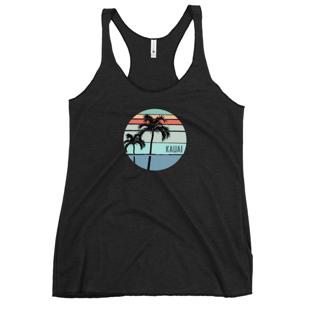 Cool Kauai Hawaii Palm Tree Vacation Souvenir Artistic Women's Racerback Tank Top