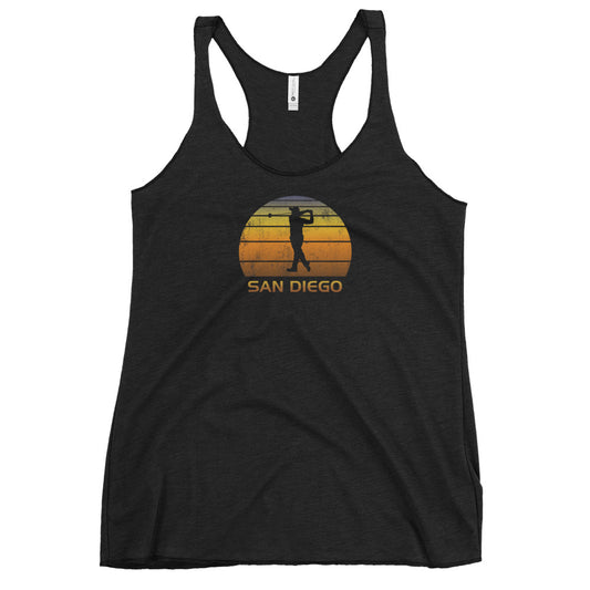 Cool San Diego California Golf Women's Racerback Tank Top Vintage Sunset Golfer Retro Golfing