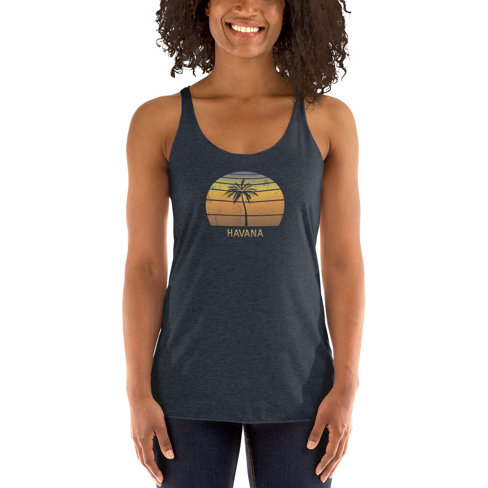 Retro Havana Cuba Vintage Sunset Beach Vacation Souvenir  Women's Racerback Tank Top