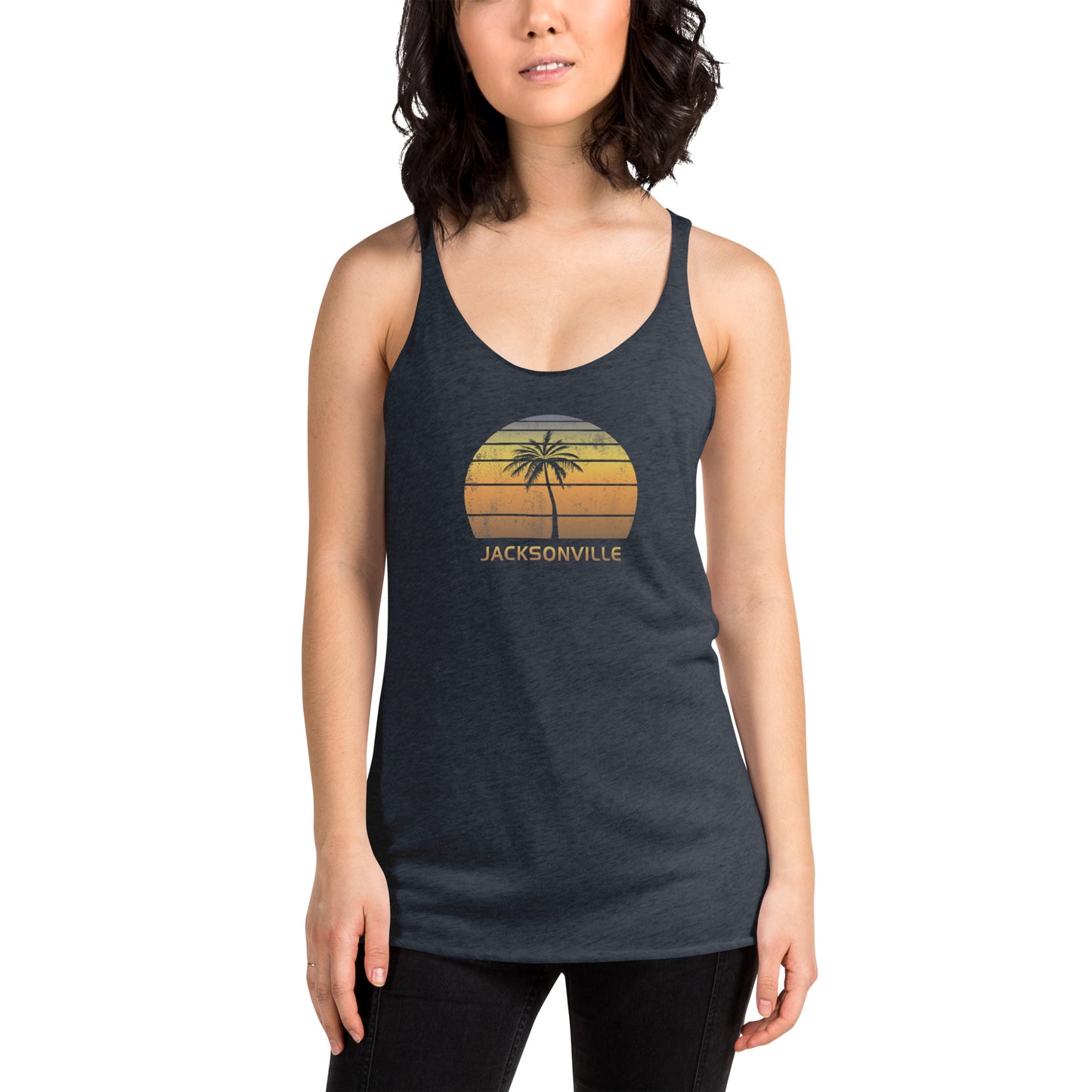 Retro Jacksonville Florida Vintage Sunset Beach Vacation Souvenir Women's Racerback Tank Top