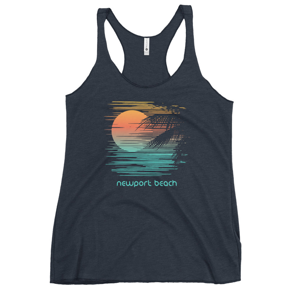 Artistic Newport Beach California Palm Tree Vacation Souvenir Women's Racerback Tank Top