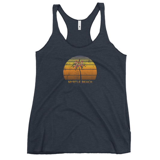 Retro Myrtle Beach Christmas Family Vacation Souvenir Sunset Women's Racerback Tank Top