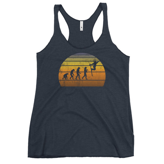 Human Evolution Skier Fan Player Fan Ski Vintage Sunset Women's Racerback Tank Top