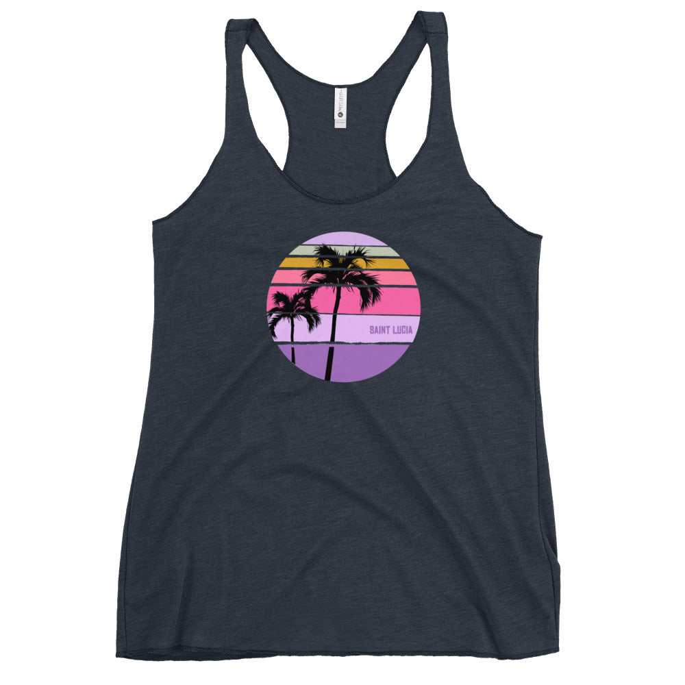 Cool Saint Lucia Palm Tree Artistic Vacation Souvenir Women's Racerback Tank Top