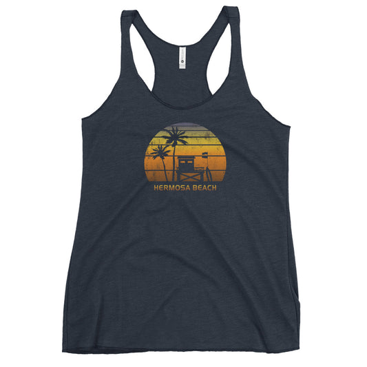 Retro Hermosa Beach California Sunset Surfing Vacation Women's Racerback Tank Top