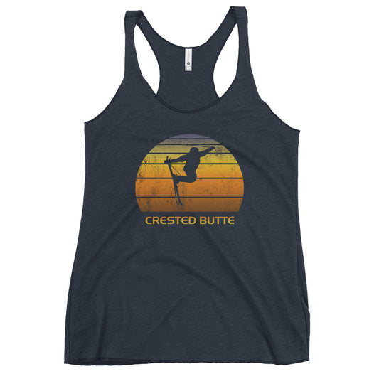 Retro Crested Butte Colorado Ski Fan Skier Sunset Vintage Sunrise Women's Racerback Tank Top