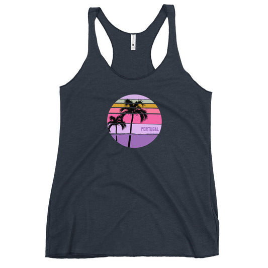 Cool Portugal Palm Tree Artistic Vacation Souvenir Women's Racerback Tank Top