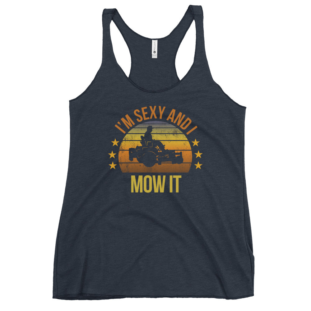 Funny Lawn Mowing Mower Fan Quote Joke Sarcastic Women's Racerback Tank Top