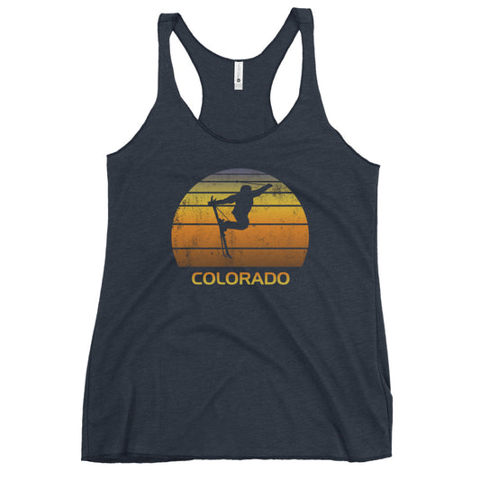 Retro Colorado Ski Fan Skier Gift Skiing Sunset Vintage Sunrise Women's Racerback Tank Top