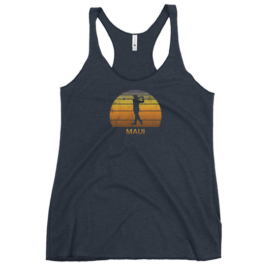 Cool Maui Hawaii Hawaiian Golf Vintage Sunset Golfer Retro Golfing Women's Racerback Tank Top