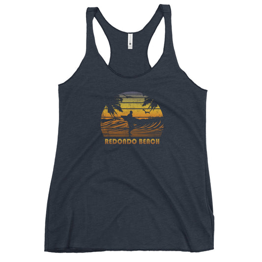 Retro Redondo Beach California Surfing Fan Surfer Sunset Women's Racerback Tank Top