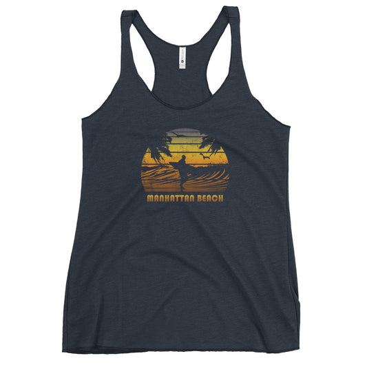Retro Manhattan Beach California Women's Racerback Tank Top Surfing Fan Surfer Sunset Souvenir